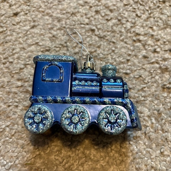 Blue Train Plastic Christmas Ornament 4"x4" Glitter Candy Land Sugar - Picture 3 of 4